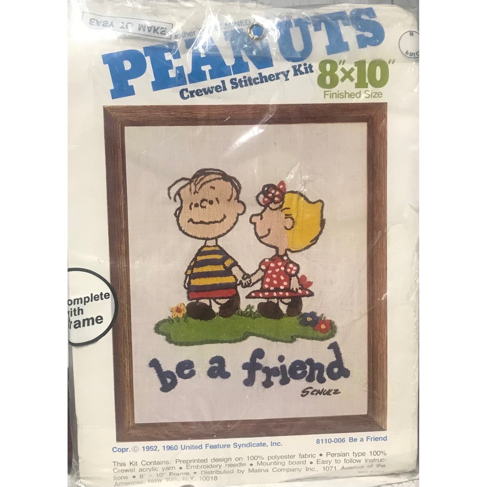 Vintage Peanuts Crewel Stitchery Kit Be A Friend Charlie Brown‎ Lucy 8x10 NWT